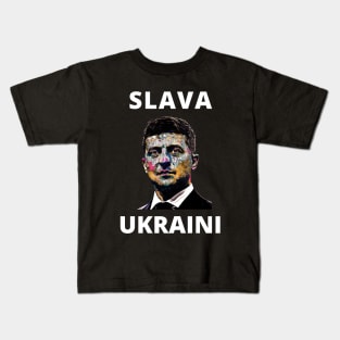 SLAVA UKRAINI VOLODYMYR ZELENSKYY THE HERO STAND WITH UKRAINE PROTEST PUTIN Kids T-Shirt